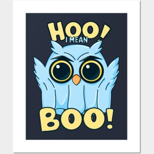 Hootin' Halloween Owl Ghost Posters and Art